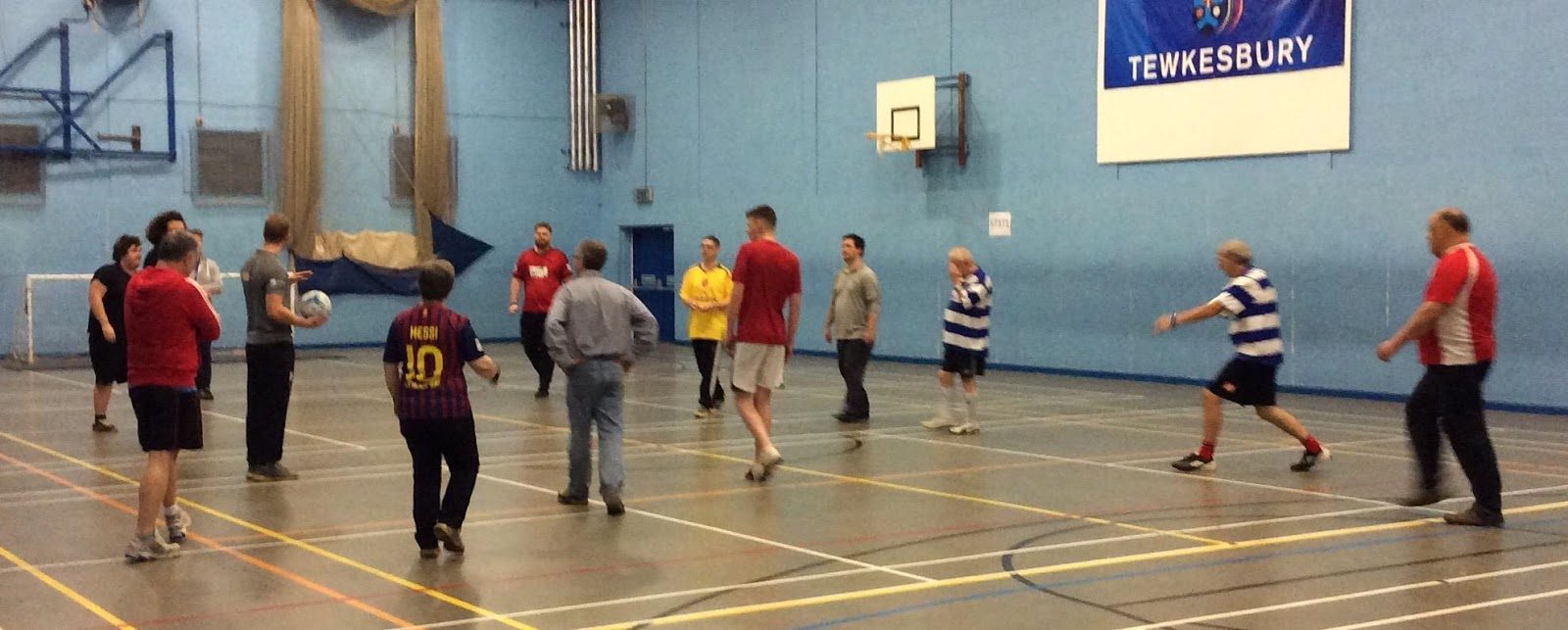 Men playing football.