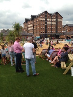 People sitting in a public space.