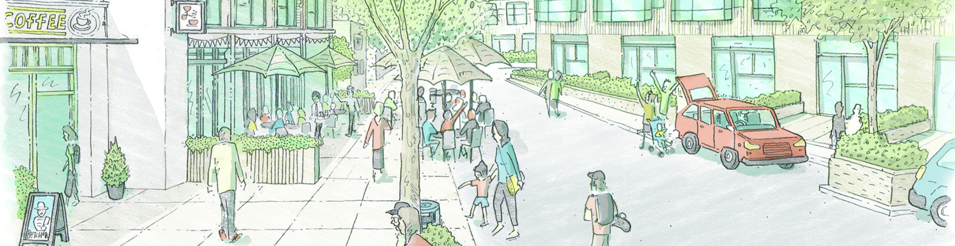 An illustration of a street.
