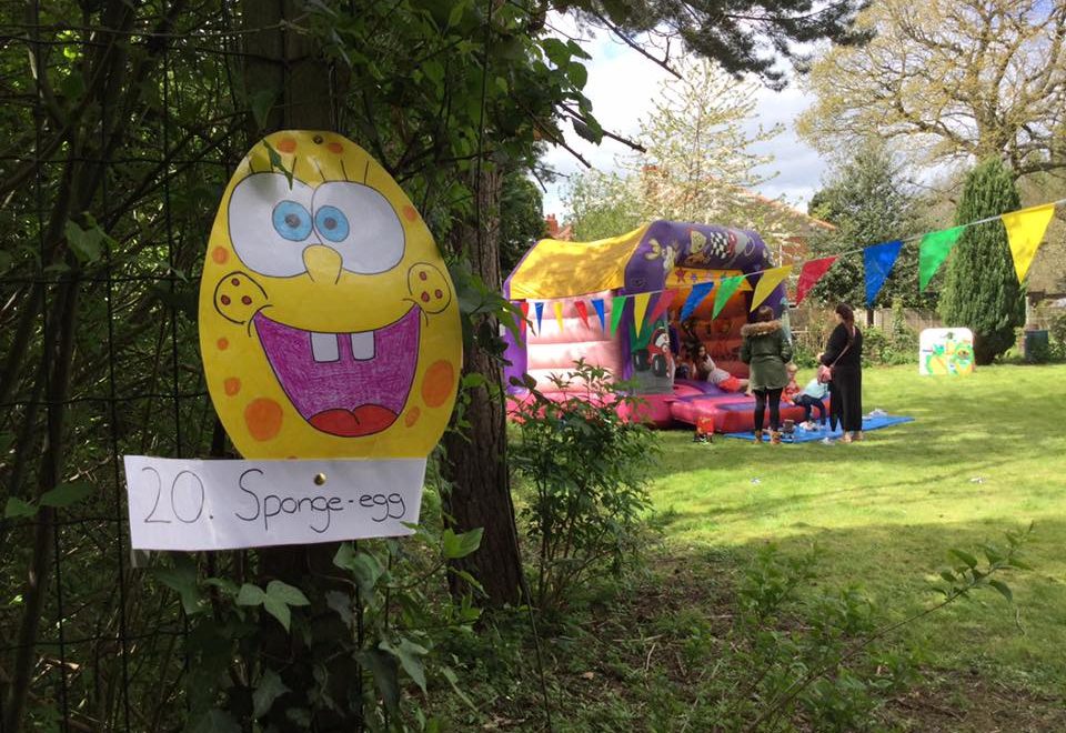 A community space decorated for children.
