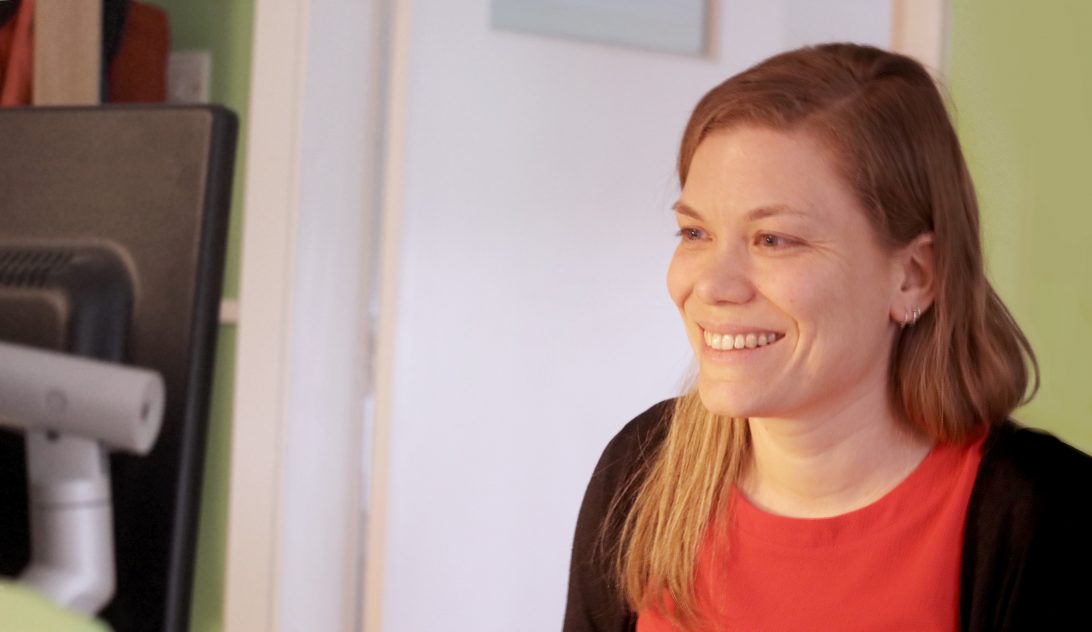 Barnwood Trust team member Jo sitting at her desk