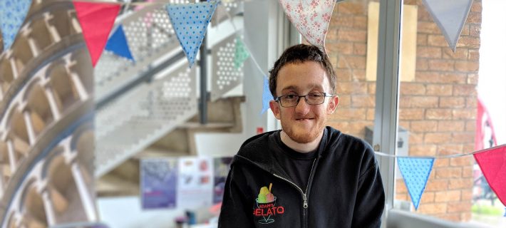 Adam in his gelato store
