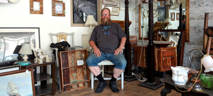 Man sitting at the at Wotten Men's Shed.