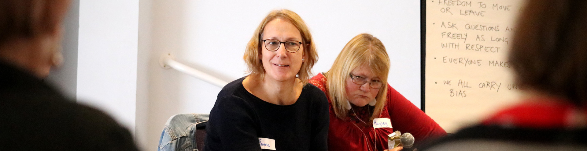 People listening other group members in the workshop.