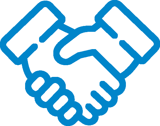 State of Gloucestershire Volunteering symbol. Graphic of an outline of two hands shaking, in blue