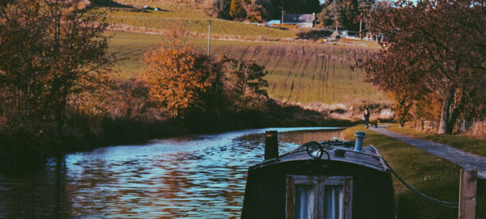 Image of a Cotswolds canal with a canal boat