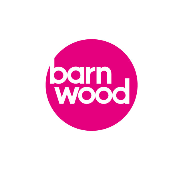Barnwood Trust logo, a magenta pink circle with barnwood written in white font