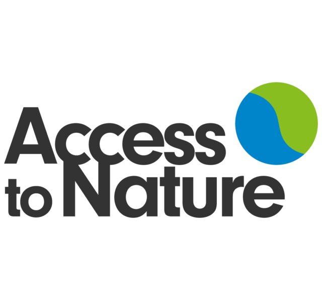 Picture is of a logo with black text saying Access to Nature with a blue and green globe graphic on the top right hand corner.